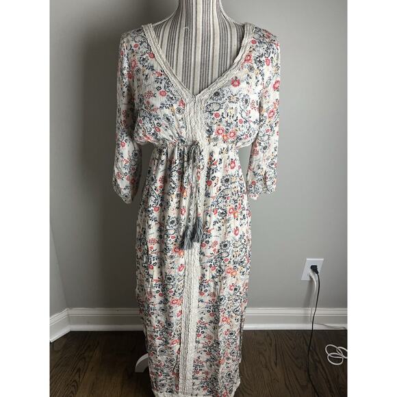 Coco Jaimeson SZ Medium Maxi Floral print w-lace Cottage Core - Picture 1 of 11